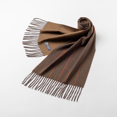 ペンシルストライプ　カシミヤ100%マフラー　(ダークブラウン・オレンジ×ダークベージュ)