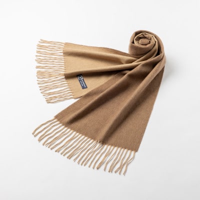 リバーシブル風　カシミヤ100%　マフラー(フレンチベージュ×キャメル)