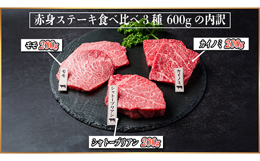 飛騨牛　赤身ステーキ3種食べ比べセット　計約600g　【冷蔵便】A4～A5等級　【配送不可地域：離島】