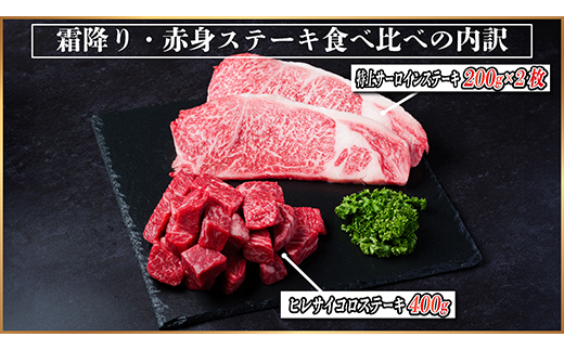 飛騨牛 霜降り・赤身ステーキ食べ比べ　計800g　黒毛和牛　A4～A5等級【配送不可地域：離島】