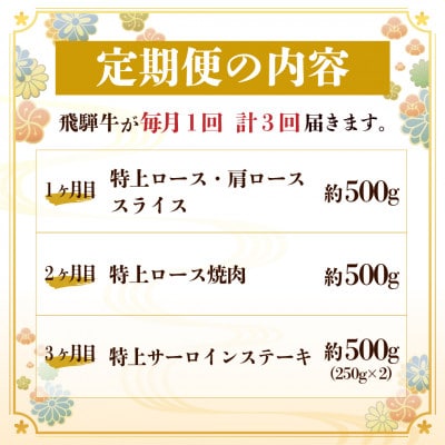 【毎月定期便】飛騨牛 特上定期便 計1.5kg全3回　小分け【配送不可地域：離島】