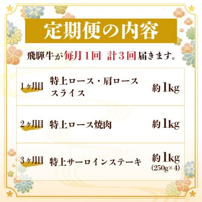 【毎月定期便】飛騨牛 特上定期便 計3kg全3回　小分け【配送不可地域：離島】