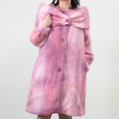 流し染め　ピンクモヘアコート