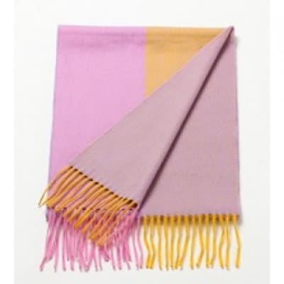 リバーシブル風　カシミヤ・ウール　マフラー(サフランイエロー)