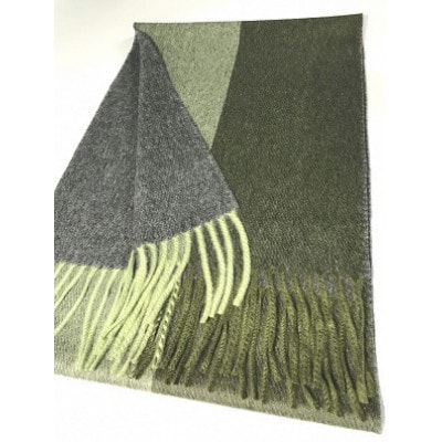 リバーシブル風　カシミヤ・ウール　マフラー(モスグリーン)