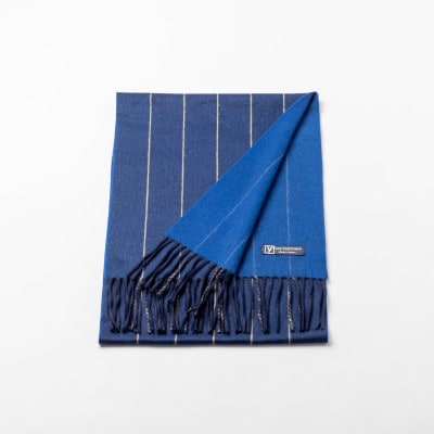 ペンシルストライプ　カシミヤ100%マフラー　(ネイビー・キャメル×ブルー)