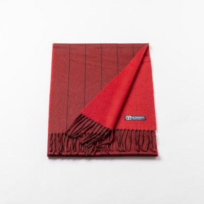 ペンシルストライプ　カシミヤ100%マフラー　(ダークワイン・ブラック×レッド)