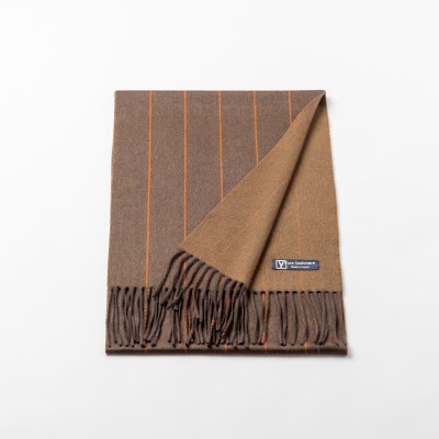 ペンシルストライプ　カシミヤ100%マフラー　(ダークブラウン・オレンジ×ダークベージュ)