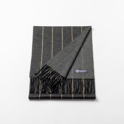 ペンシルストライプ　カシミヤ100%マフラー　(ブラック・キャメル×ミディアムグレ-)