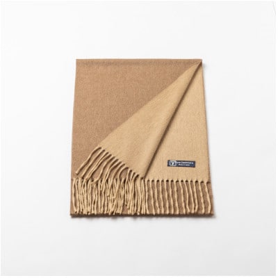 リバーシブル風　カシミヤ100%　マフラー(フレンチベージュ×キャメル)