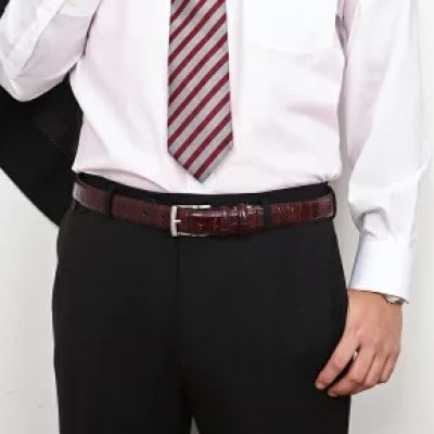 クロコダイル調　型押しビジネスベルト　日本製　ブラウン