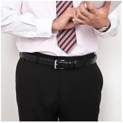 クロコダイル調　型押しビジネスベルト　日本製　ブラック