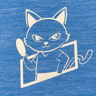 JTTA公認　卓球ユニフォーム【男女兼用(ドライ):Mサイズ】ねこ　ブルー