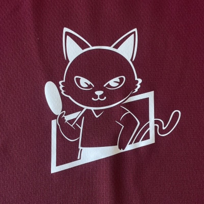JTTA公認　卓球ユニフォーム【男女兼用(ドライ):140サイズ】ねこ　バーガンディー