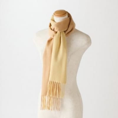 リバーシブル風　カシミヤ・ウール　マフラー　(クリーム)