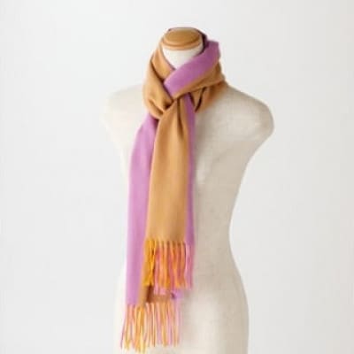 リバーシブル風　カシミヤ・ウール　マフラー(サフランイエロー)