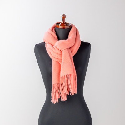 【B1-5】大判　カシミヤ100%　マフラー(サーモンピンク)