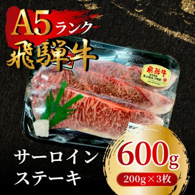 飛騨牛5等級 サーロインステーキ600g(200g×3枚)　FTA166【配送不可地域：離島】
