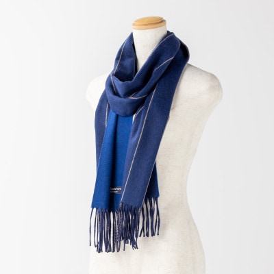 ペンシルストライプ　カシミヤ100%マフラー　(ネイビー・キャメル×ブルー)