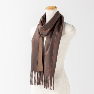 ペンシルストライプ　カシミヤ100%マフラー　(ダークブラウン・オレンジ×ダークベージュ)