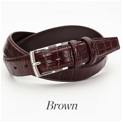 クロコダイル調　型押しビジネスベルト　日本製　ブラウン