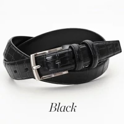 クロコダイル調　型押しビジネスベルト　日本製　ブラック