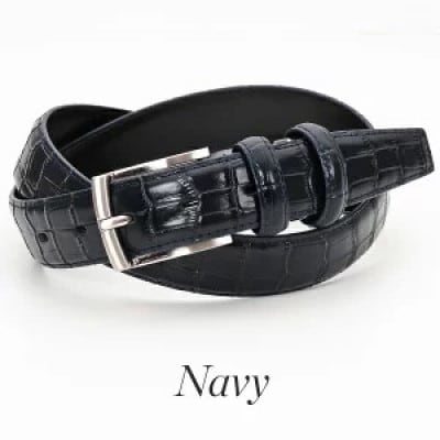 クロコダイル調　型押しビジネスベルト　日本製　ネイビー