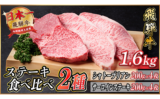 飛騨牛　ステーキ2種食べ比べセット　計1.6kg【冷蔵便】A4～A5　黒毛和牛　シャトーブリアン他【配送不可地域：離島】