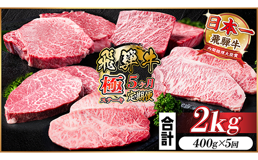 【毎月定期便】飛騨牛 極ステーキ定期便　計約2kg【冷蔵便】全5回　A4～A5等級　黒毛和牛【配送不可地域：離島】