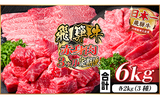 【毎月定期便】飛騨牛 赤身肉定期便 計6kg全3回【配送不可地域：離島】
