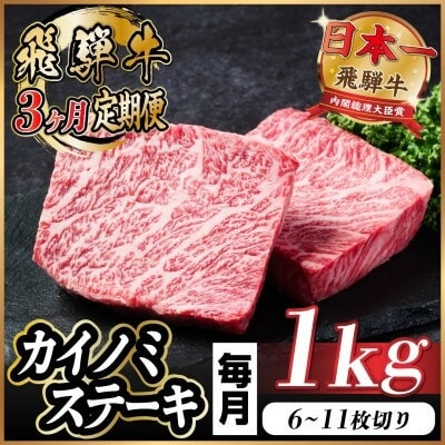 【毎月定期便】飛騨牛 カイノミステーキ定期便 毎月1kg【冷蔵便】A4～A5 厳選希少部位 全3回【配送不可地域：離島】