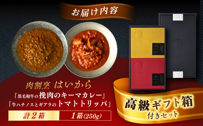 【高級ギフト箱付きギフトセット】肉割烹はいから『黒毛和牛の挽肉のキーマカレー』『牛ハチノスとギアラのトマトトリッパ』 レトルト セット 牛肉 恵那市 / TWO-FACE JAPAN [AUFI016]