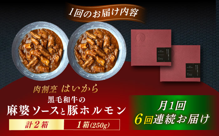 【6回定期便】肉割烹はいから『黒毛和牛の麻婆ソースと豚ホルモン』 2個セット / レトルト 牛肉 / 恵那市 / TWO-FACE JAPAN [AUFI039] 6回