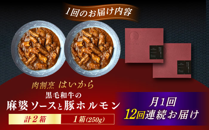 【12回定期便】肉割烹はいから『黒毛和牛の麻婆ソースと豚ホルモン』 2個セット / レトルト 牛肉 / 恵那市 / TWO-FACE JAPAN [AUFI040] 12回
