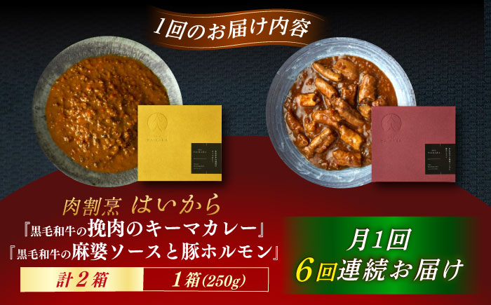 【6回定期便】肉割烹はいから『黒毛和牛の挽肉のキーマカレー』『黒毛和牛の麻婆ソースと豚ホルモン』/ レトルト セット 牛肉 / 恵那市 / TWO-FACE JAPAN [AUFI048] 6回