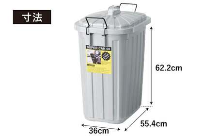 【選べるカラー】ペールカンのふた付きゴミ箱　60リットル　グレー　1個 / ダストボックス ごみ箱 ふた付き シンプル / 恵那市 / 東谷株式会社 明智流通センター [AUAD123] グレー