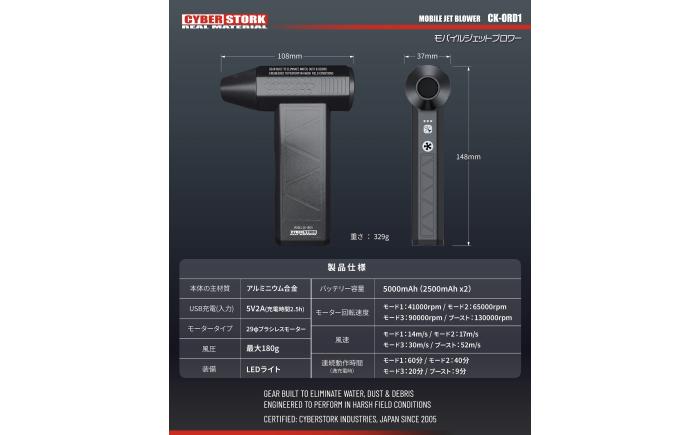 【先行予約】【2026年1月上旬から順次発送】モバイルジェットブロワー / 車 車用品 カー用品 バイク アウトドア 精密機器 洗車 モバイルブロワー メンテナンス ケア用品 掃除 モバイル 小型 軽量 充電式 乾燥 愛車 / 恵那市 / サイバーストーク [AUGG001]