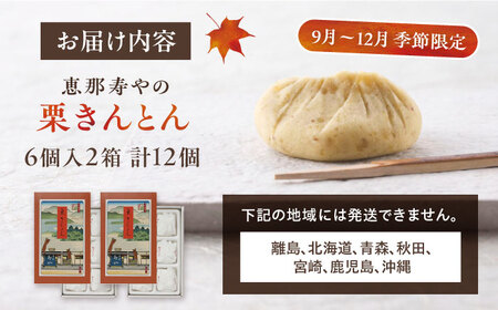 【着日指定要】【お申込みは12/21まで！】恵那寿やの栗きんとん 計12個（6個入×2箱）/ 栗 くり 栗きんとん 和菓子 / 恵那市 / 恵那寿や〈配送不可地域：北海道・青森・秋田・宮崎・鹿児島・沖縄・離島〉 [AUAS008] 12個入