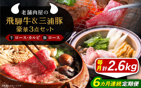 【6回定期便】 飛騨牛ロース1kg カルビ700g 三浦豚ロース900g 豪華3点セット 各種類1パック しゃぶしゃぶ・焼肉 和牛 国産 霜降り 恵那市 / 岩島屋 [AUAJ031] 6回