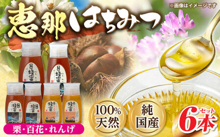 恵那蜂蜜 6本セット (蓮華蜂蜜300g×2本、百花蜂蜜300g・500g×各1本、栗蜂蜜300g・500g×各1本) 国産 はちみつ 岐阜 恵那市 / はち工房こうけつ [AUDF017]