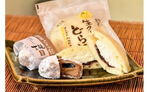 チーズ生クリームどら焼き（6個）と生キャラメル餡大福（6個）の詰め合わせ | 和菓子処 満つ葉 お菓子 和菓子 どら焼き 生どら焼き 大福 おやつ M14S67