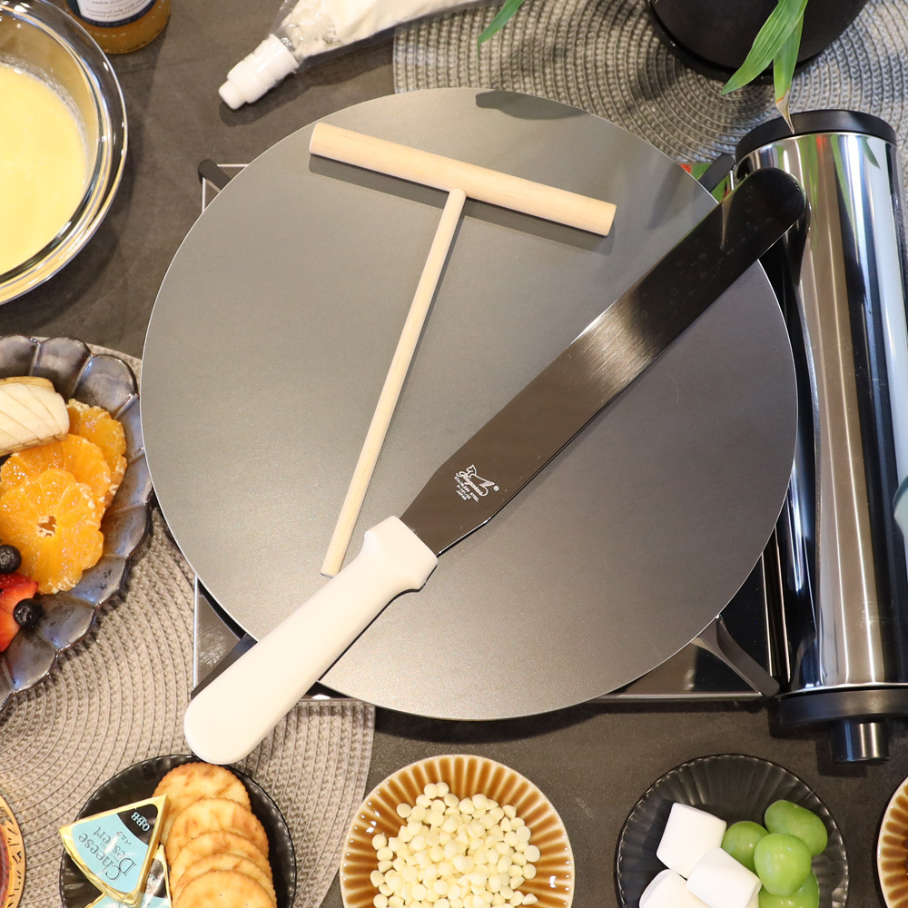 1057 ZEOOR 家庭でおいしく焼ける クレープメーカー 直径33cm 330mm クレープ鉄板トンボ スパチュラ付き IH対応 CR60-55P