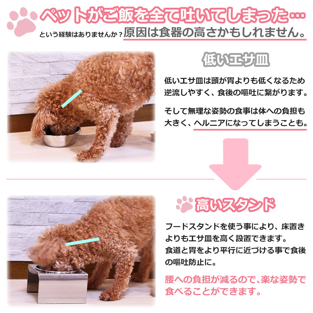 1071 ペットフードスタンド 犬用 食器台 ステンレス製 平行タイプ ステンレス食器皿 シングルスタンド PT10-04B-1
