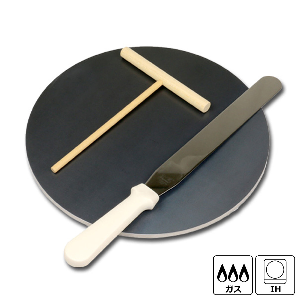 1057 ZEOOR 家庭でおいしく焼ける クレープメーカー 直径33cm 330mm クレープ鉄板トンボ スパチュラ付き IH対応 CR60-55P