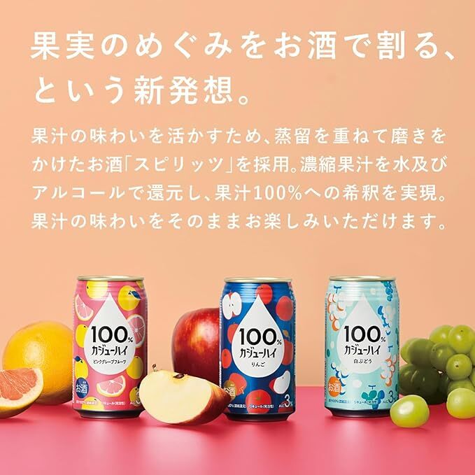 1124 １００％カジューハイ 白ぶどう チューハイ 340ml×24本 １ケース