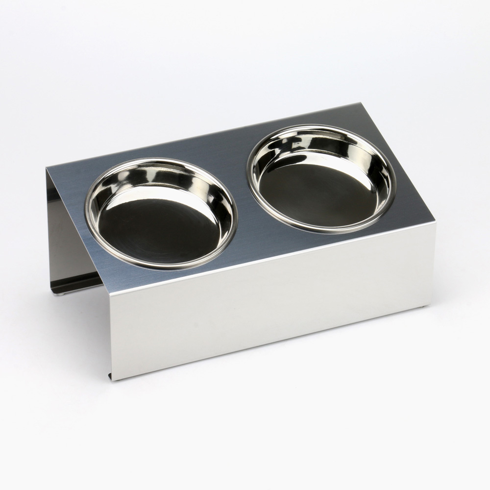 1066 ペットフードスタンド 猫用 食器台 ステンレス製 傾斜タイプ ステンレス食器皿 ダブルスタンド PT10-01B-2