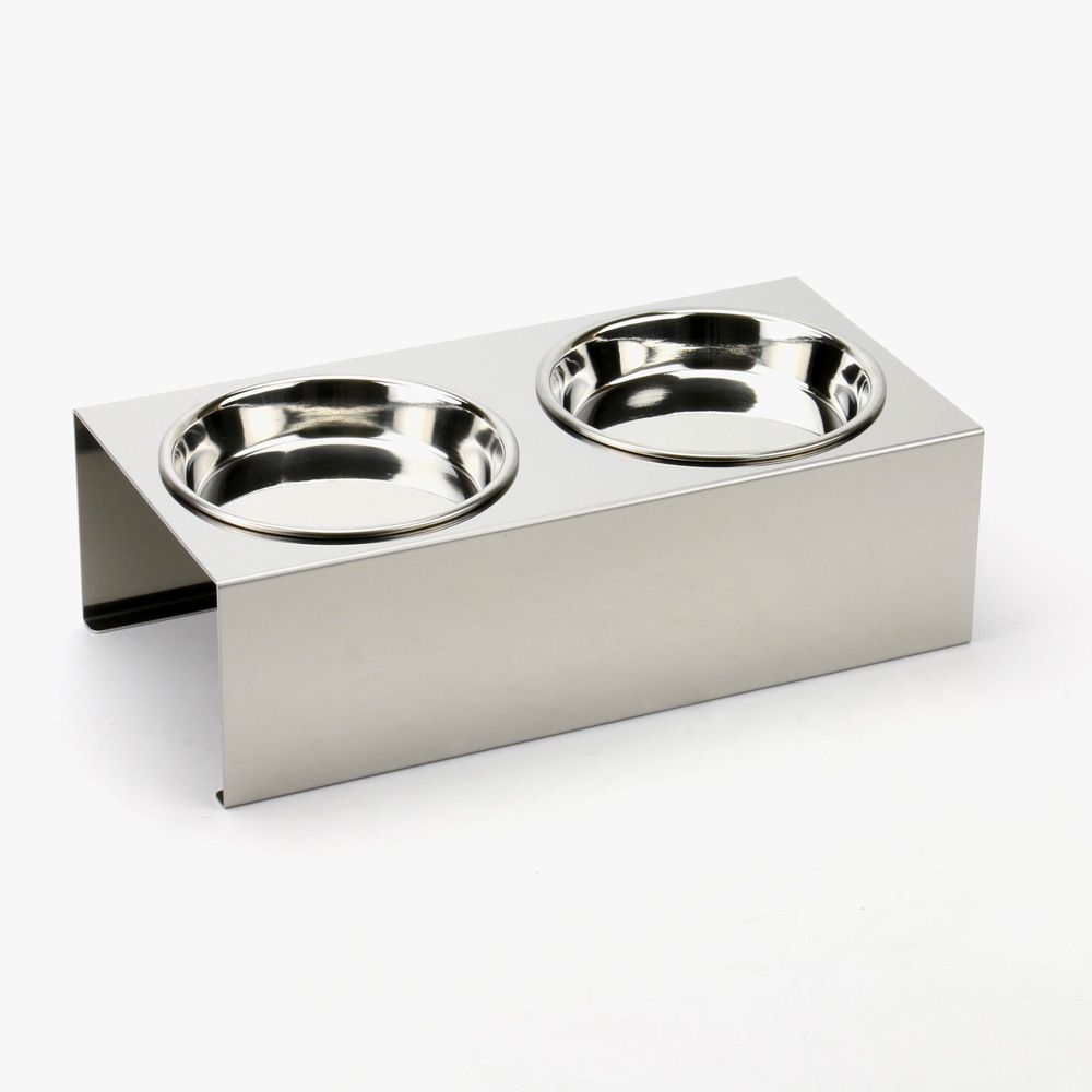 1068 ペットフードスタンド 猫用 食器台 ステンレス製 平行タイプ ステンレス食器皿 ダブルスタンド PT10-02B-2