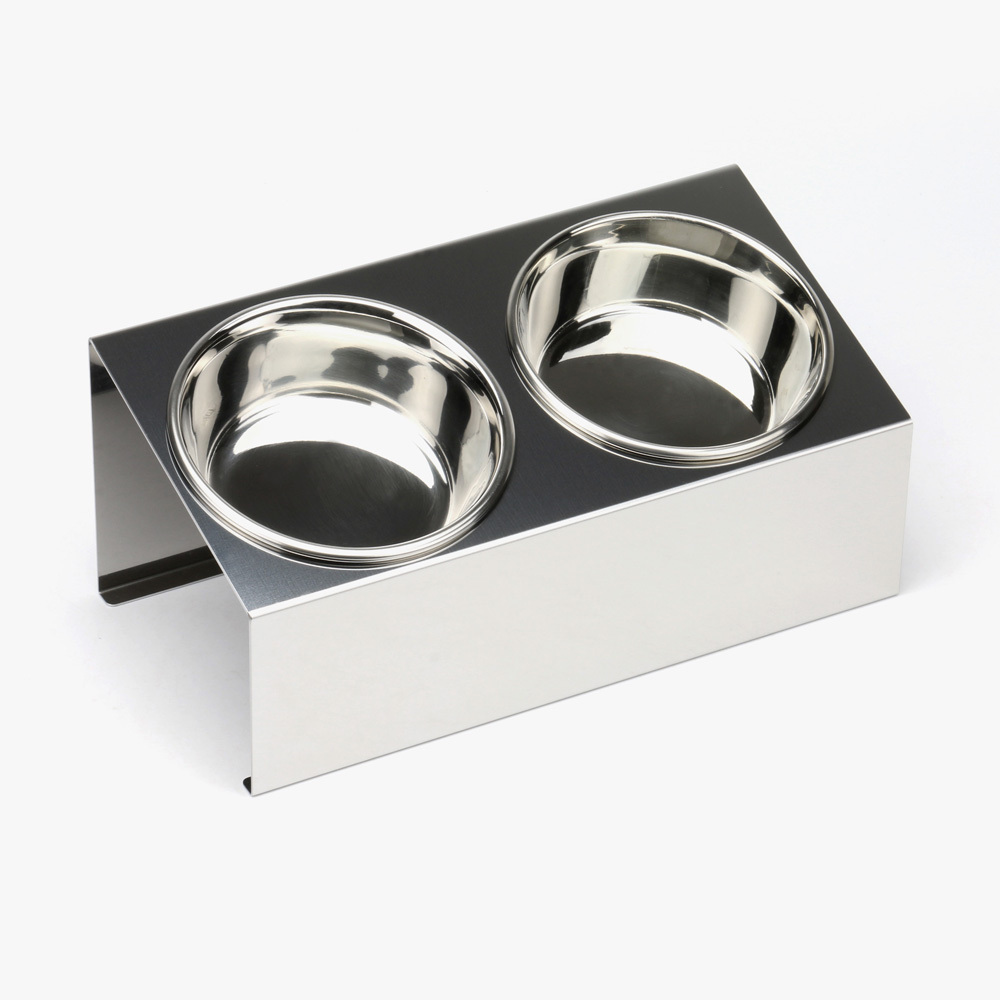 1070 ペットフードスタンド 犬用 食器台 ステンレス製 傾斜タイプ ステンレス食器皿 ダブルスタンド PT10-03B-2
