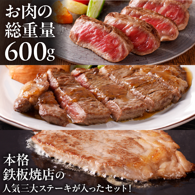 鉄板焼金三の希少部位ステーキセット（飛騨牛のヒレステーキ、サーロインステーキ、赤身のステーキ）【0048-001】