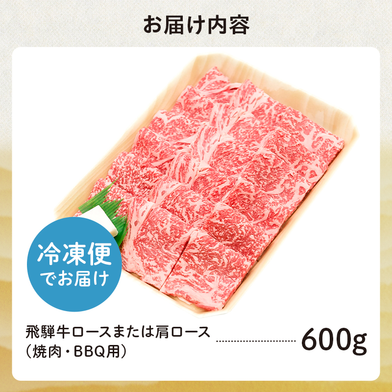 飛騨牛 ロースまたは肩ロース 600g (焼肉・BBQ用)【0091-007】